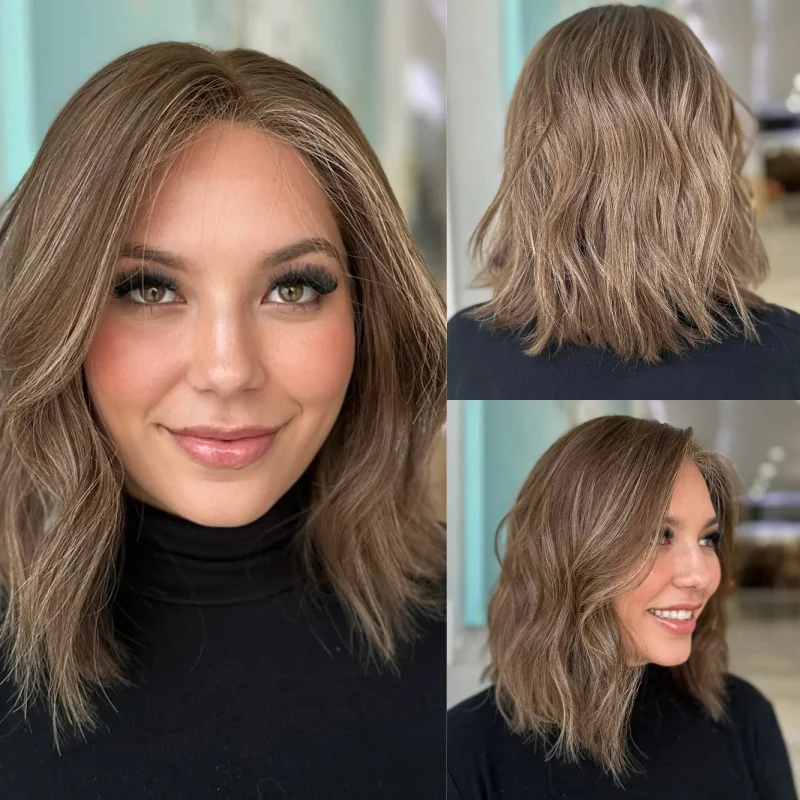 

Good Quality Wig Ombre Warm Brown Blonde Synthetic HD Lace Front Wig Short Wave Bob Natural Preplucked Hairline 150% Density