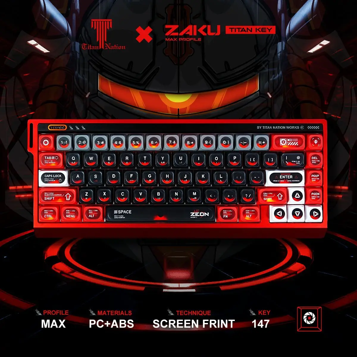 147 مفتاح Titan ZAKU أغطية مفاتيح ماكس أغطية مفاتيح عالية القيمة ماتي PC + ABS نقل الضوء مخصص الميكانيكية محور مغناطيسي Keycap