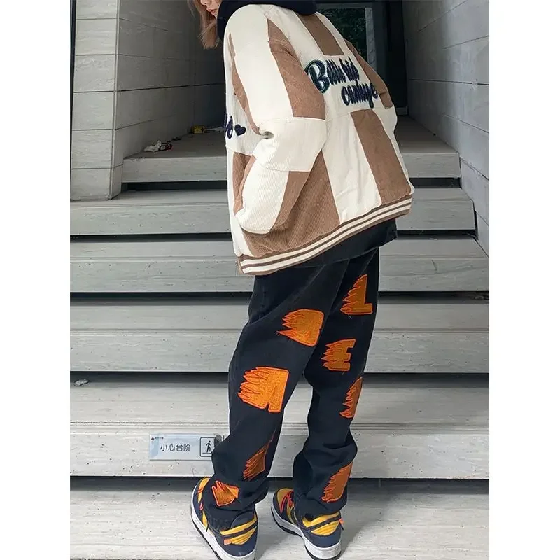 

Spring and Autumn 2023 new American explosive street letter jeans women's high-waisted straight leg skinny wide-leg pants