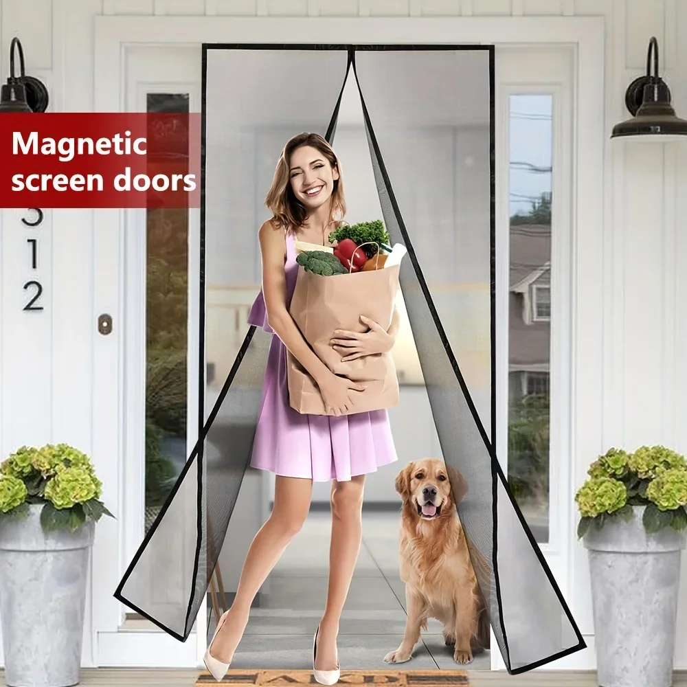 Puerta con pantalla magnética fácil de instalar: puerta corredera resistente y agradable para mascotas, patio, francés, no requiere energía