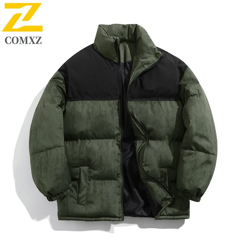 COMXZ Padding Coat Stand Collar Splicing Camping Lightweight Parka Loose Hiking Windproof Cold Protection Winter Trench Coat