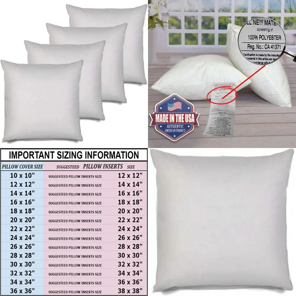 

Гипоаллергенные вставки для подушек из полиэстера евро, 16x16 дюймов, стандартный белый цвет, квадратная накладка для декоративной декоративной подушки