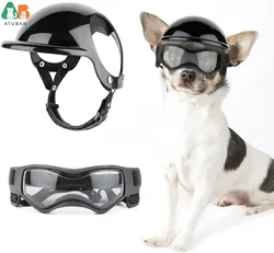 ATUBAN Casco per cani e occhiali per cani di piccola taglia-Cappello per casco da motociclista per animali domestici con fori per le orecchie Cinghie regolabili per la guida del cucciolo