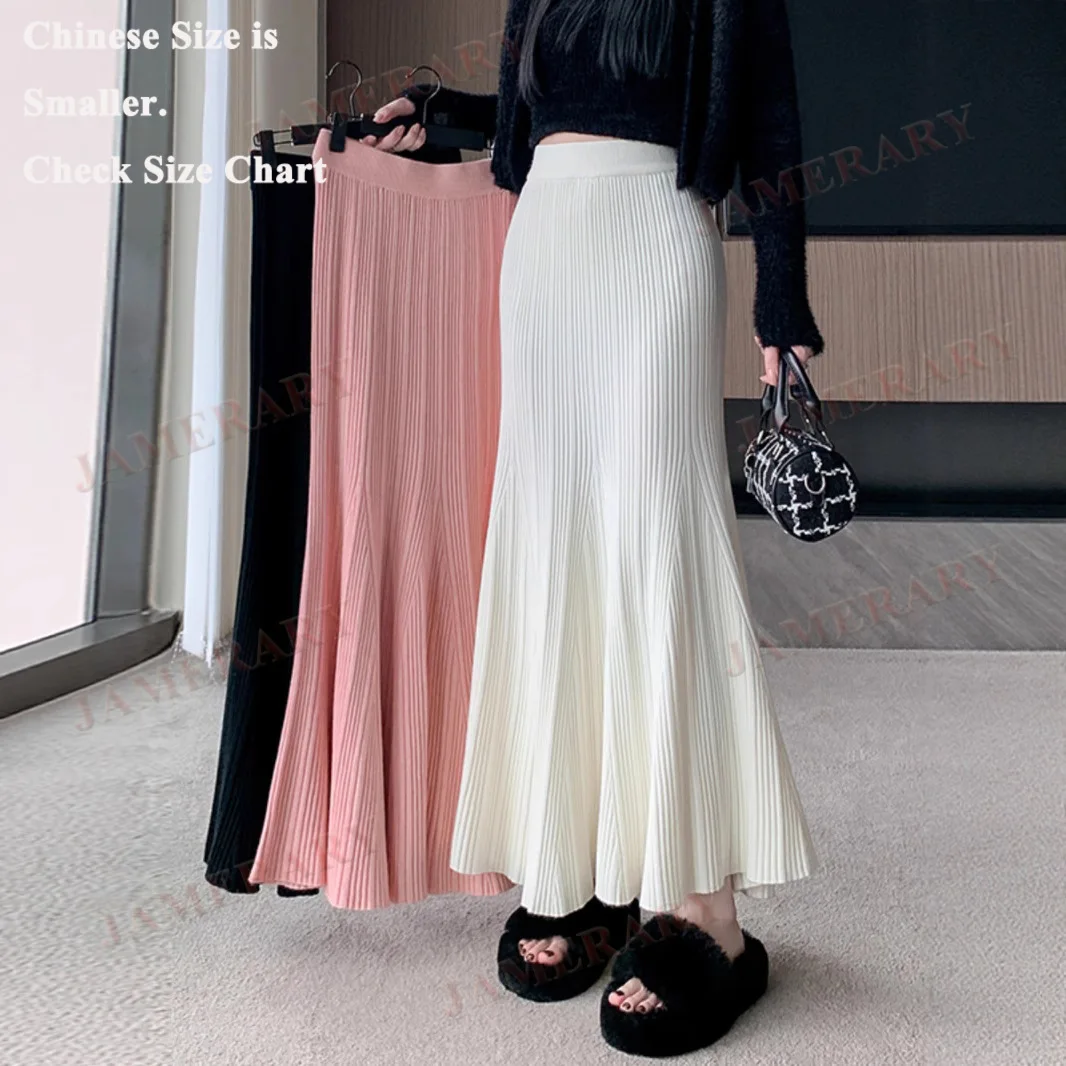 

Элегантная осенне-зимняя вязаная юбка-русалка, женская трикотажная плиссированная длинная юбка «рыбий хвост», модная милая большая расклешенная нижняя часть