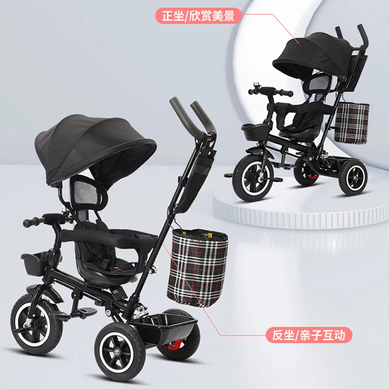 Tricycle Pliable avec Siège Rotatif pour Enfant, Poussette à Trois Roues, Vélo avec Musique pour Bébé de 1 à 6 Ans, 3 en 1