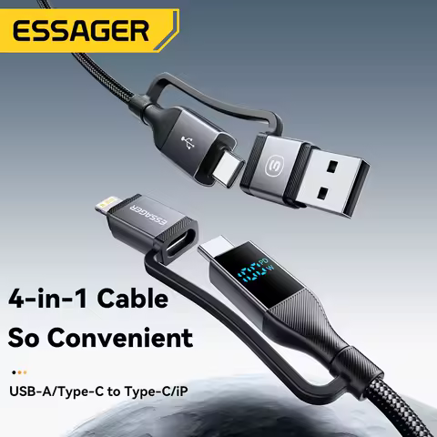 Essager 4 In 1 Digital Display USB Cable Type C 100W PD Fast Charging Wire For iPhone Macbook iPad Xiaomi Type C Lighting Cable
