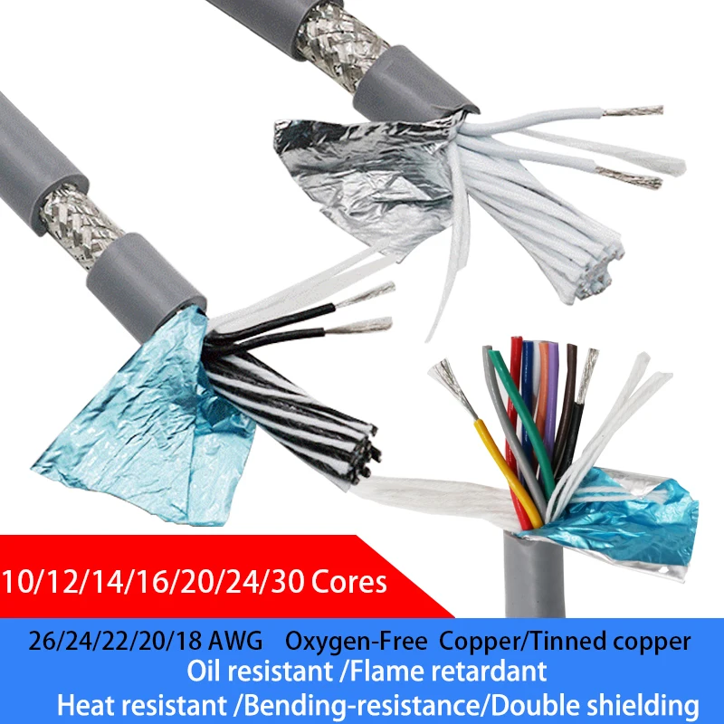 TRVVP Drag Double Shielded Cable10/12/14/16/20/24/30Cores 26/24/22/20/18AWG  Heat-Resistant Gray Insulated Towline Copper Cable