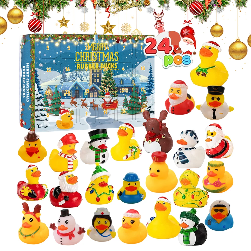 مجموعة بطة مطاطية للعد التنازلي لعيد الميلاد لمدة 24 يومًا مع 24 بطة مطاطية ألعاب حمام لعبة البطة تقويم القدوم للأطفال بعمر 14 + سنة #3