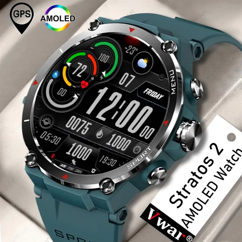 Top! 2022 NEW GPS Smart Watch Military AMOLED Display 5 ATM Waterproof Long Battery Life Tactical SmartWatch Blood Oxygen for