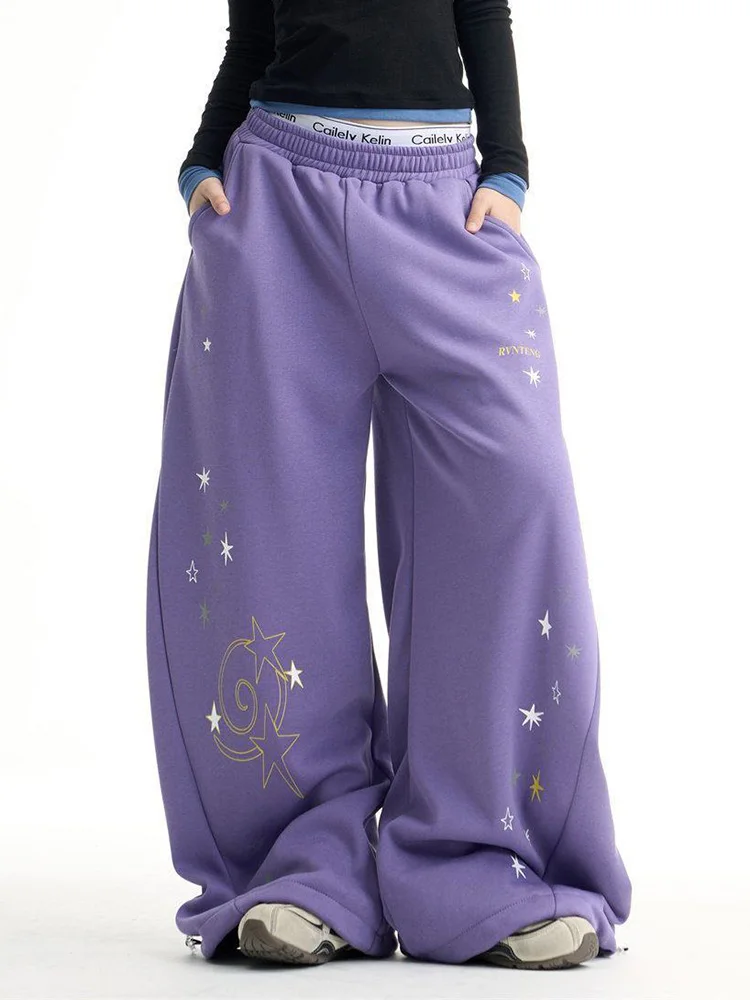 Y2K Sternenmuster Weite Hose Damen Frühling Streetwear Hohe Taille Hip-Hop-Hose Harajuku Amerikanischer Casual Bf Lila Hose Neu