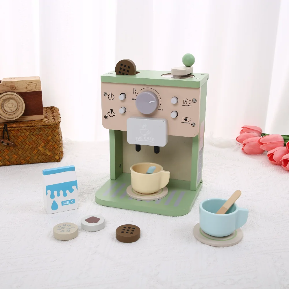 キッズキッチンおもちゃセット 木製コーヒーメーカーセット、シミュレーションキッチンおもちゃごっこ遊び、女の子と男の子のための遊びキッチンアクセサリー