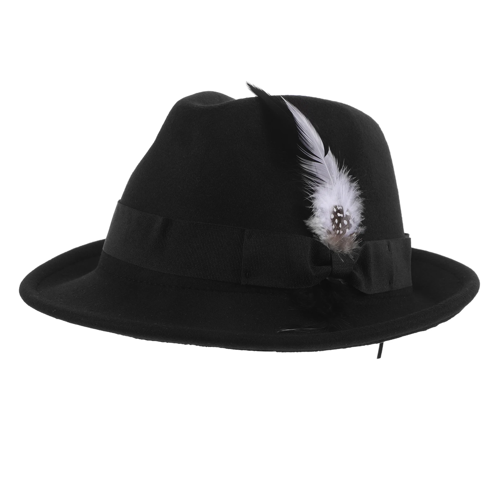 

Men Jazz Hat Unique Lightweight Polyester Fedora Style Flat Top Brim Felt Bowler Decor European American Hat