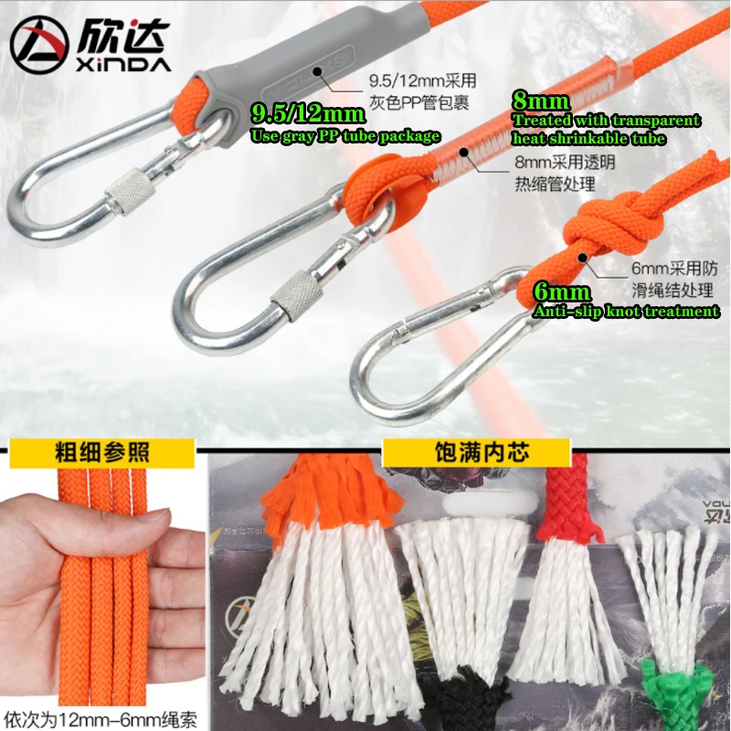 Φ:6mm,Outdoor Climbing Safety Auxiliary Rope, Rescue Insurance Ropes, Survival Supplies, Various Lengths Optional,P102