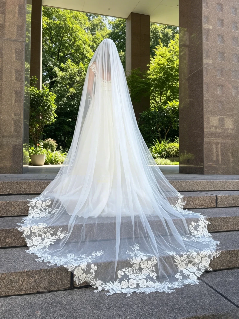 Wedding Accessories White Ivory Cathedral Wedding Veil Long Lace Veil Bridal Veil Handmade Custom Length