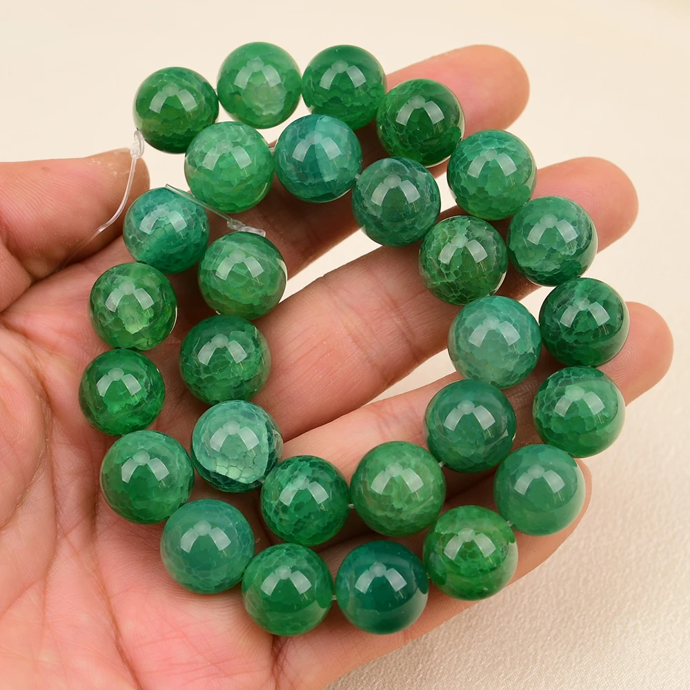 APDGG 2 Strands 14mm Natural Stone Green Color Agate Round Shape Loose Beads 15.2