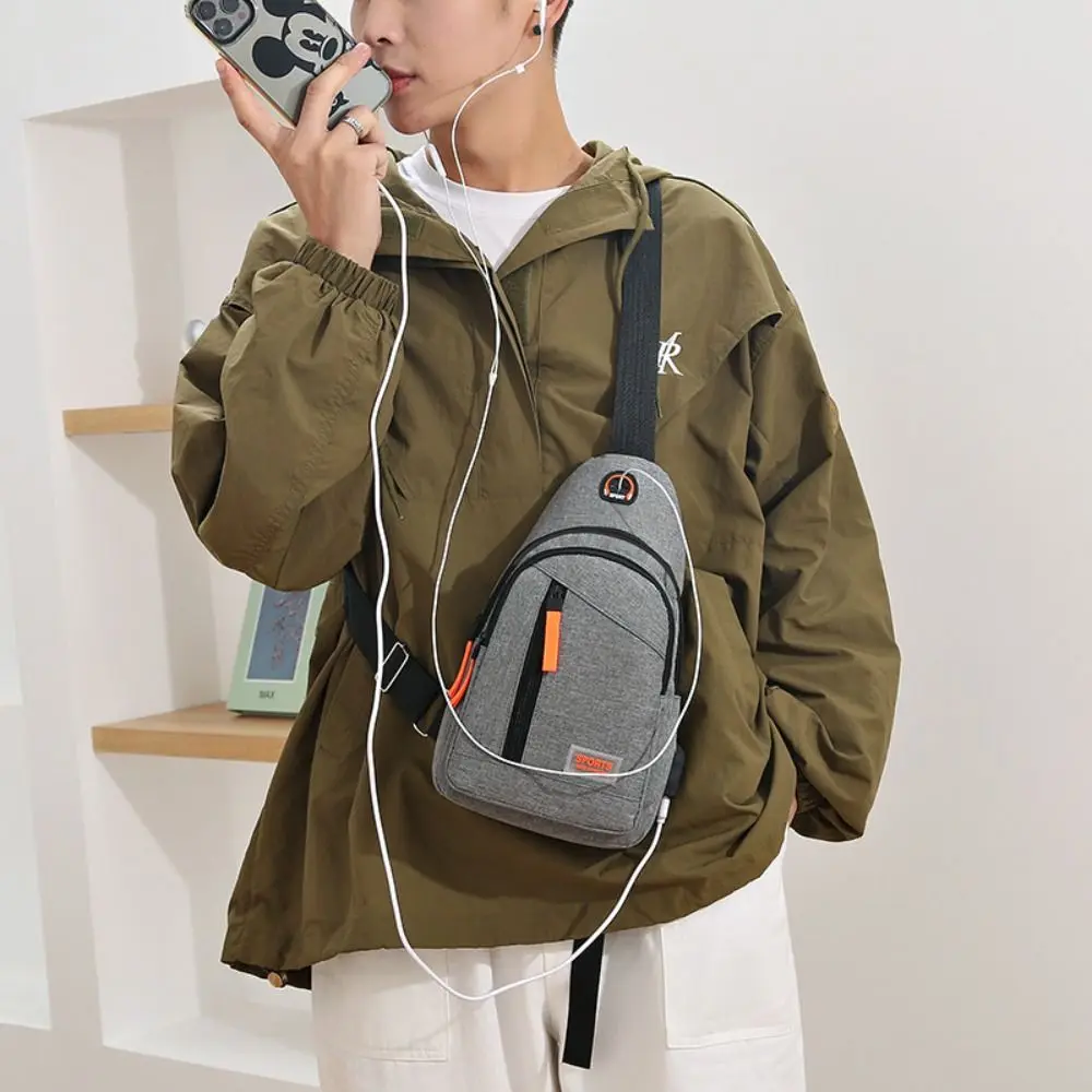 Oxford Cloth Men Messenger Bags Casual Rectangle Black Blue Grey Brown Sling Chest Bag USB Charge Port Men Crossbody Bag Male