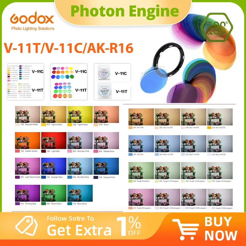 Godox V-11C V11C or V-11T V11T Color Filters for AK-R16 or AK-R1 Compatible Godox V1 V1PRO V100 Series Flash Light