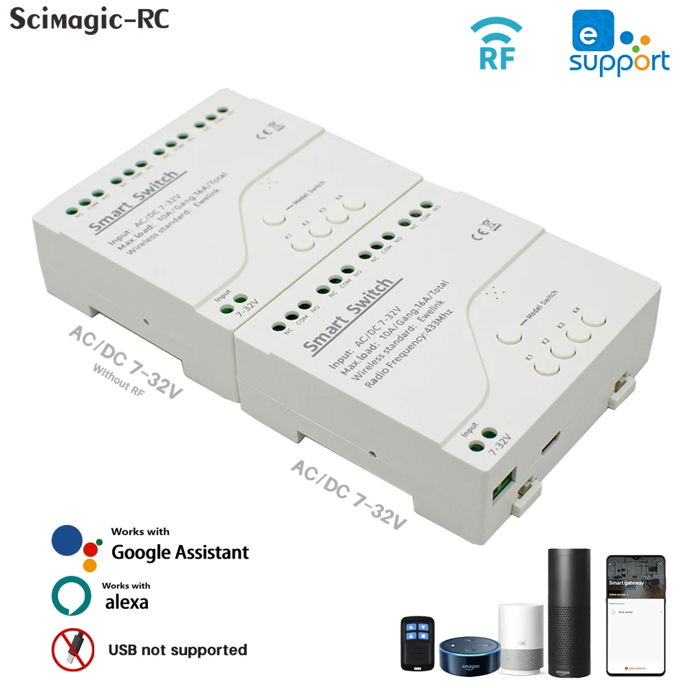 Módulo de relé ewelink 1/2/4ch dc 5v 12v 24v 110v 220v wifi 433mhz rf receber interruptor de luz vioce alexa google home