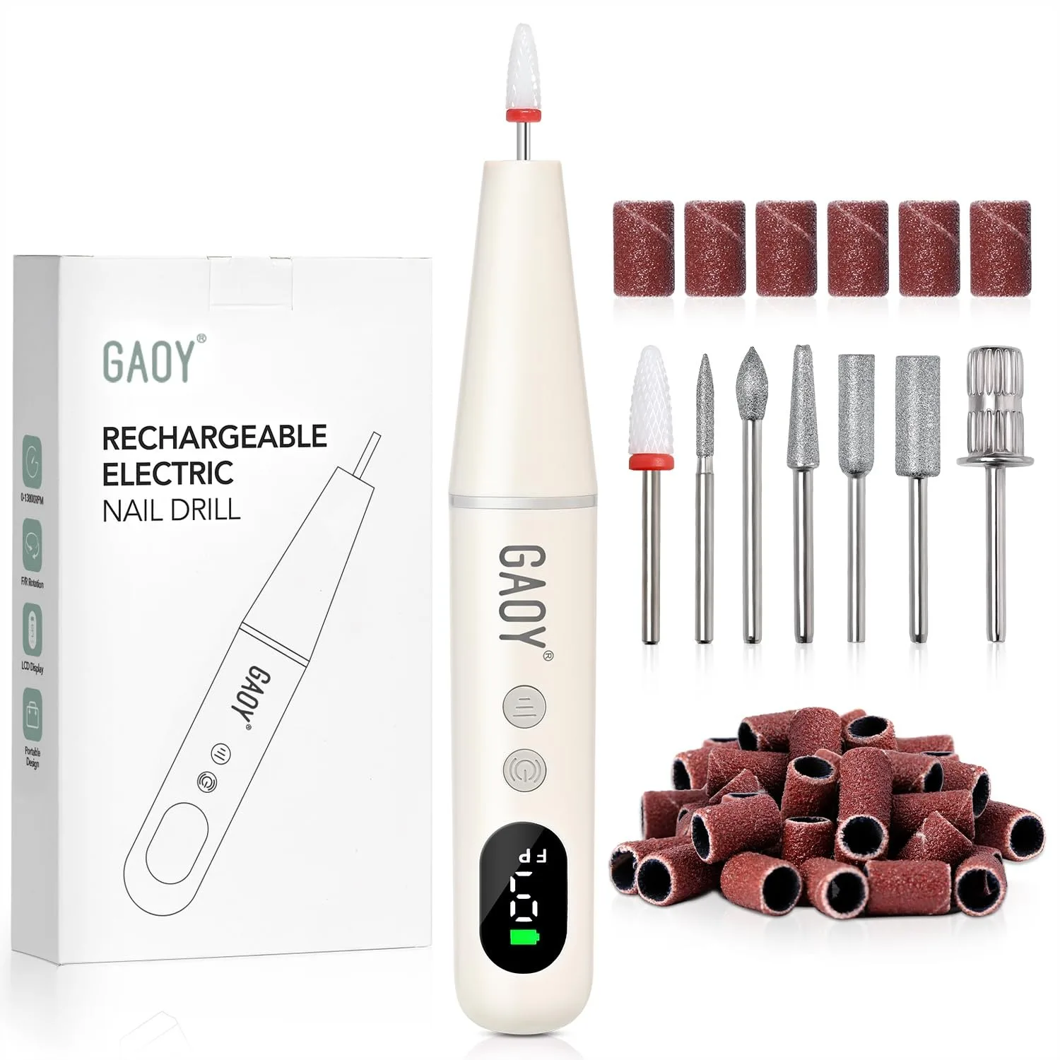 

Cordless Electric Nail File with LED Display for Acrylic Gel Nails, 9 Speeds Rechargeable Manicure Tool for Home Use