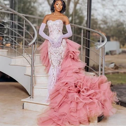 Luxury Tiered Tulle Wedding Skirt Detachable Train Extra Ball Gown Ruffles Bridal Skirt Prom Wraps Overskirts Party Overlay Pink