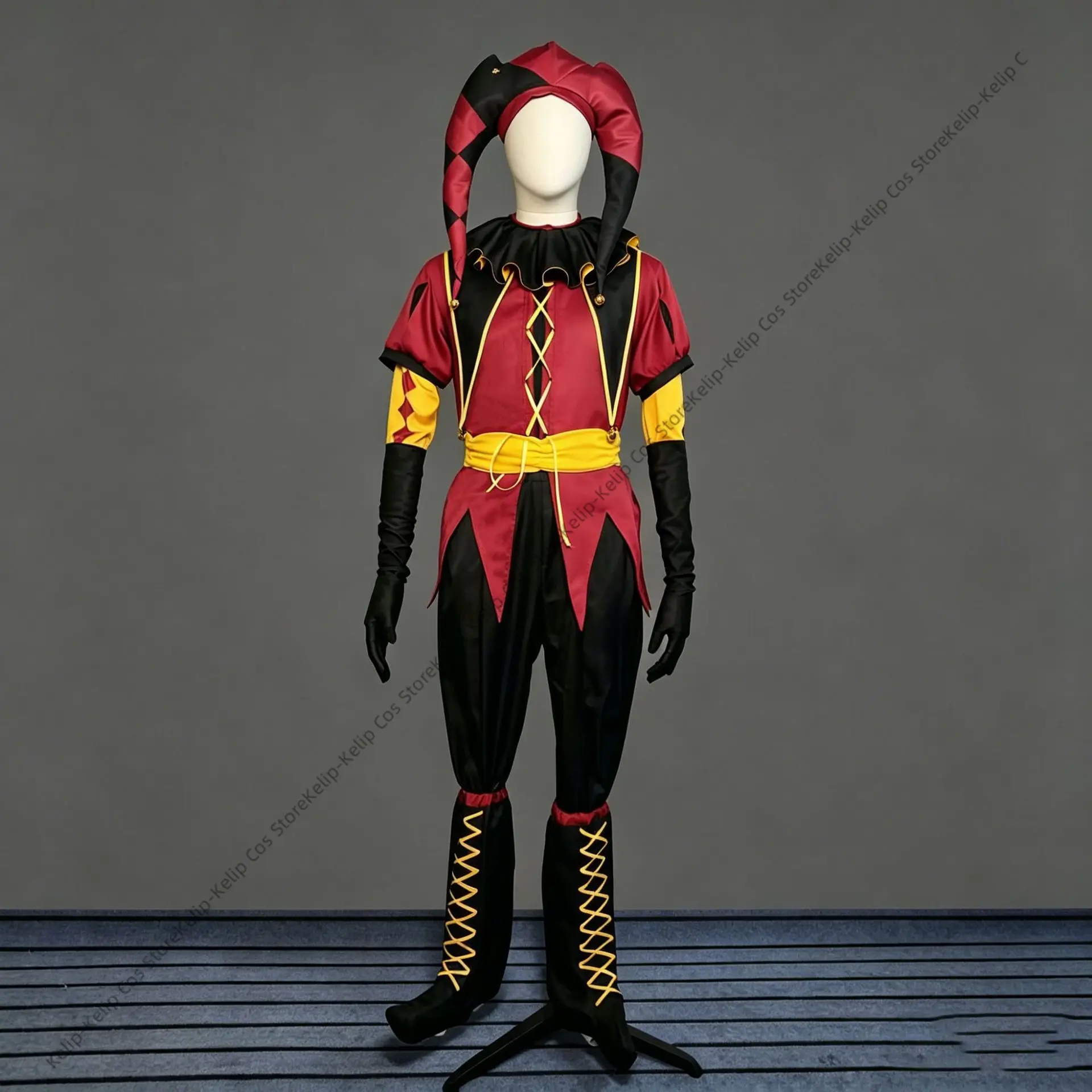 Freak Pierrot Cospla Costumes joker Vintage Pierrot Dark Circus Freak Show Costume  Gothic Sad Clown Outfit with Ruffle Collar - view 2