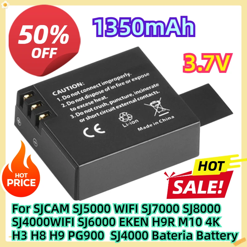 For SJCAM SJ5000 WIFI SJ7000 SJ8000 SJ4000WIFI SJ6000 EKEN H9R M10 4K H3 H8 H9 PG900  SJ4000 Bateria Battery