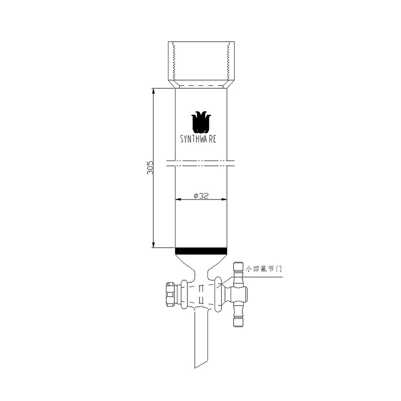 SYNTHWARE Chromatographic column with 25# PTFE internal thread, Sand core G2, 2mm PTFE aperture valve, Borosilicate glass, C43