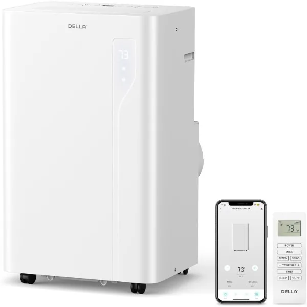 DELLA 14,000 BTU Portable Air Conditioner, Work with Alexa and WiFi, Cools Up To 650 Sq.Ft, Geo Fencing, with heat pump