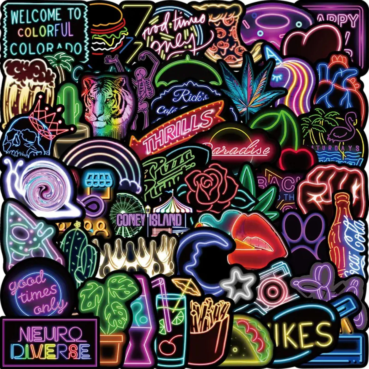 

50 Pack Neon Stickers Cool Aesthetic Trendy Stickers For Laptop Waterproof Vinyl Stickers For Water Bottles Teens And Adults