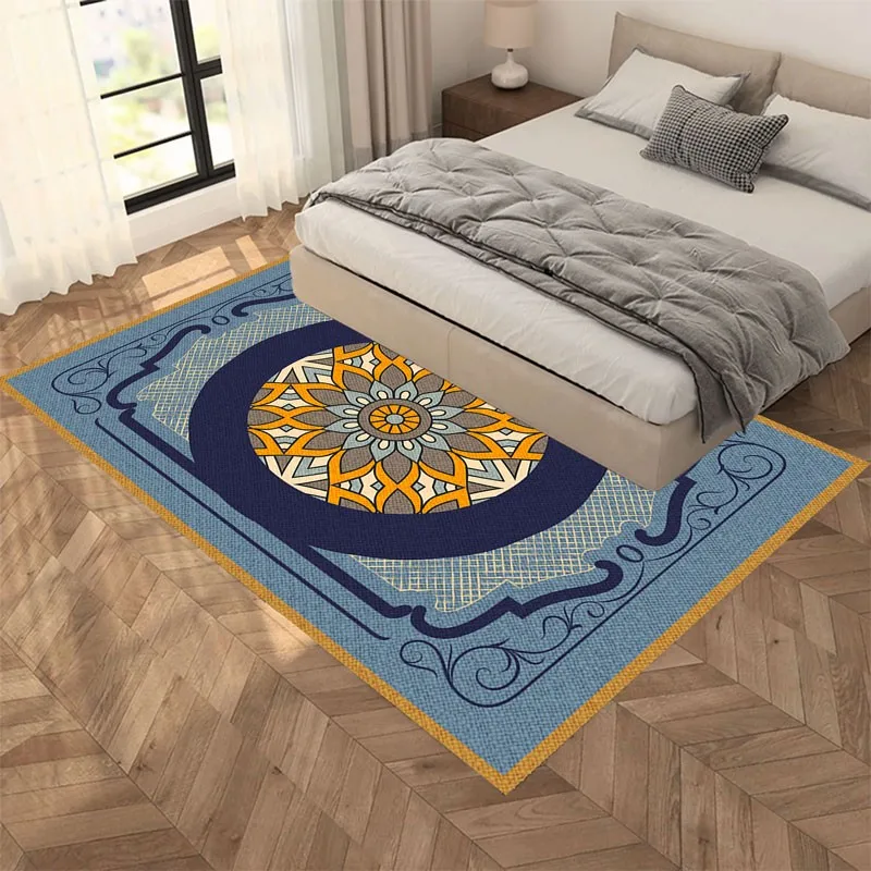 

Reese Velvet Short Fleece Living Room Indoor Carpets Bedroom Rugs European Retro Classical Pattern Blue Bedside Sofa Floor Mats