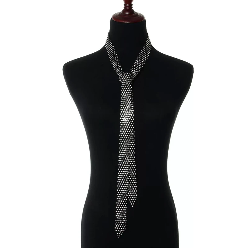 Strass-Krawatte für Herren Lange Silberne Kristall-Netzkrawatte Glitzernde Party-Nachtclub-Bühnen-Performance-Krawatte für Männer – Detail 7