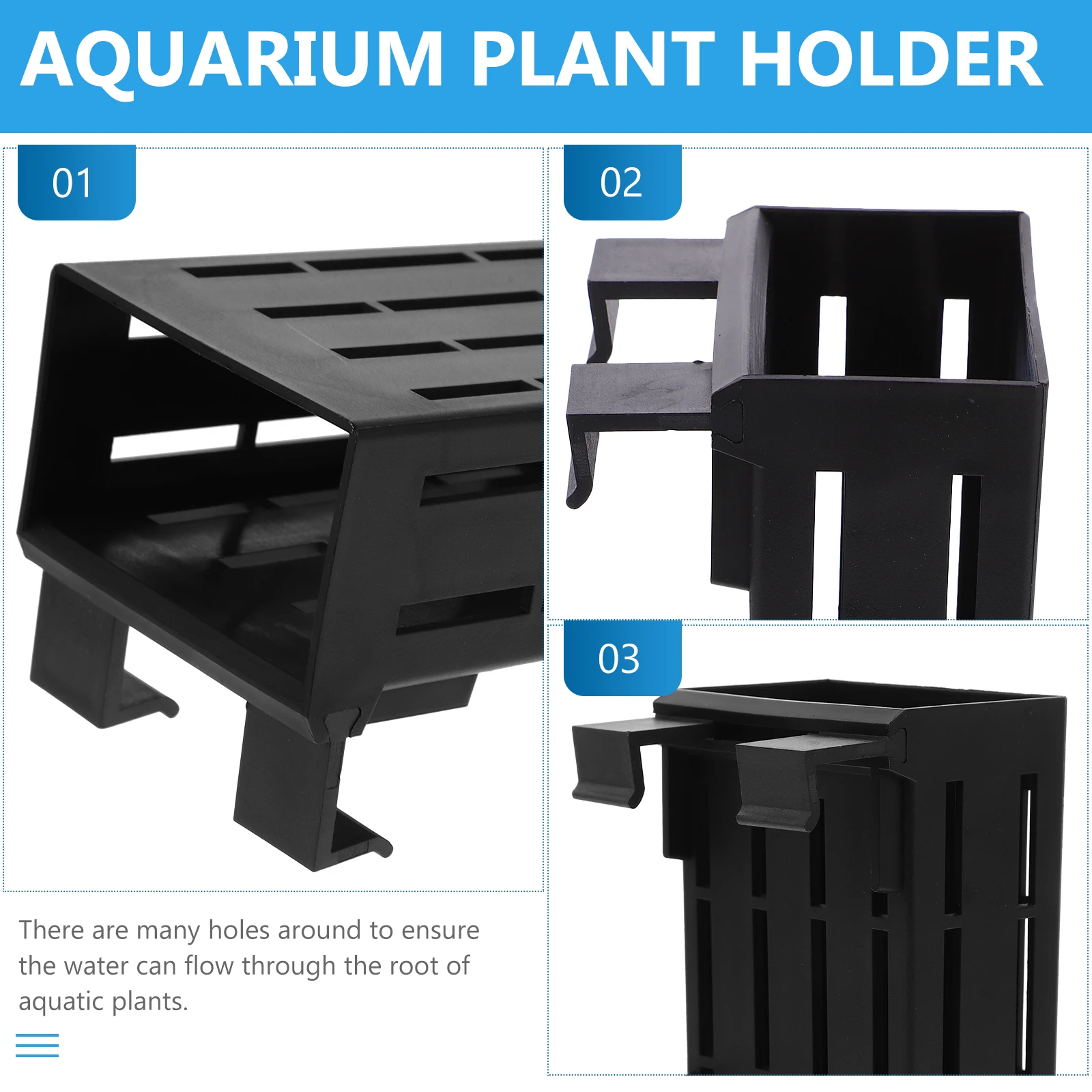 

4pcs Aquarium Plant Pot Hanging Aquatic Plant Holder Fish Tank Decor Water Flow Holes Sturdy Plastic Landscape