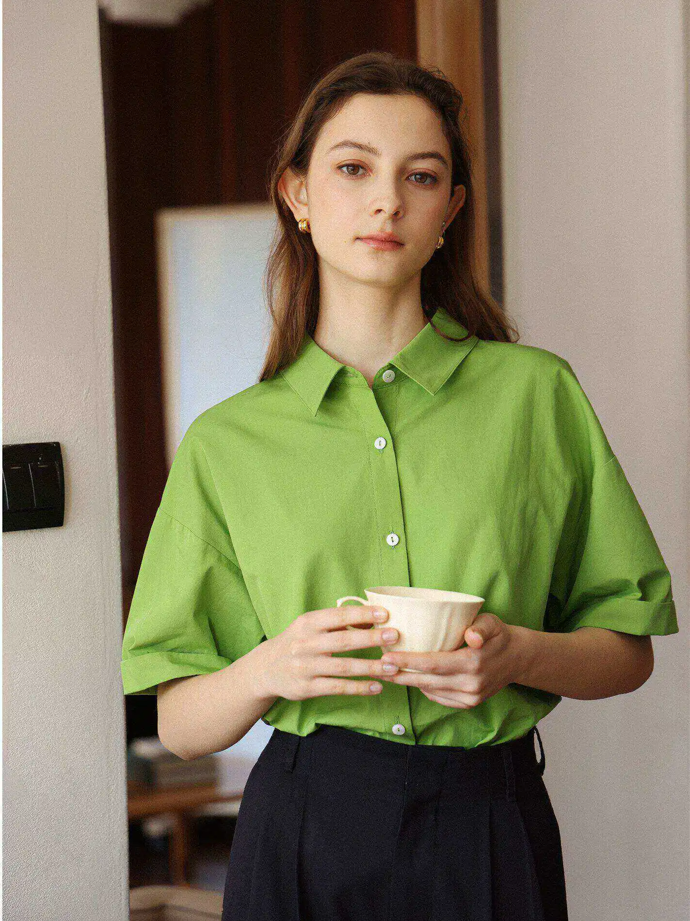 

Женский свободный хлопковый топ Han Hanma ort Sve irt Breathable Eeni High Densi, летний новый повседневный универсальный топ