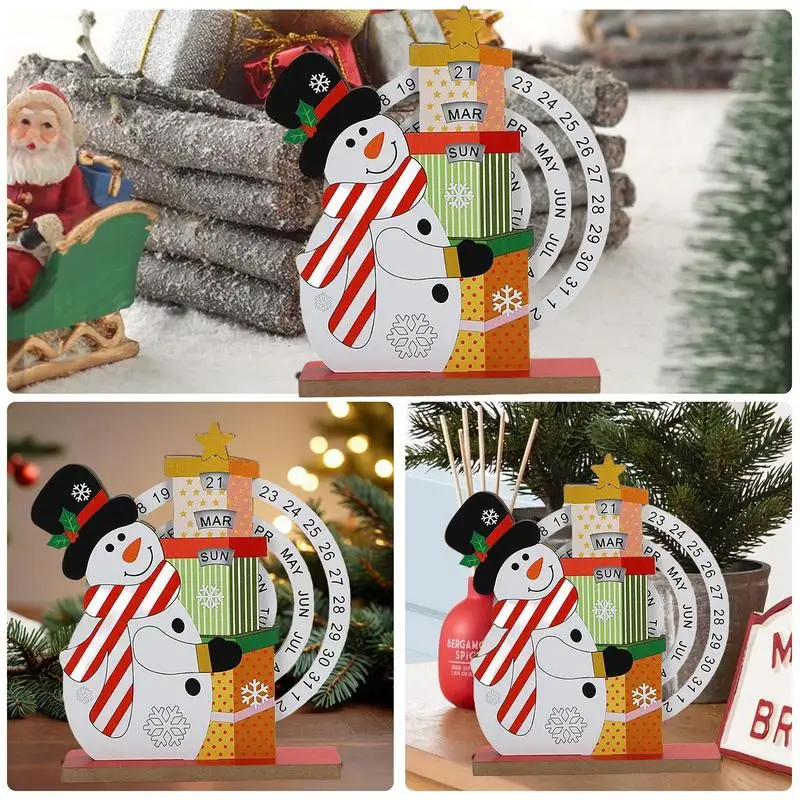 Christmas Perpetual Calendar Wooden Art Desk Calendar Manual Rotating Wooden Block Calendar Christmas Gift for Home Decoration