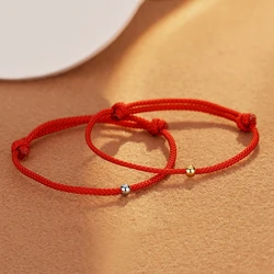 Lucky Red String Bracelet With Gold Plated Bead Wish Bracelet Amulet Kabbalah Protection Bracelet Birthday Couple Bracelet