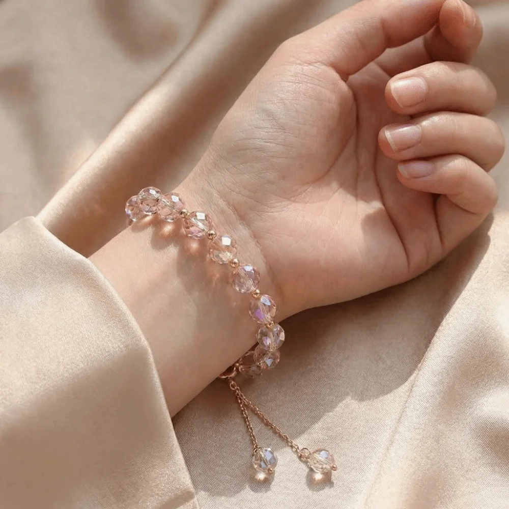 Jewelry Sweet Crystal Stone Beads Bracelet Fashion Shiny Elasticity Rope Bracelet Colorful Korean Style Hand Chain Travel