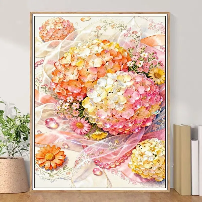 9CT 100X75CM Hydrangea Needlework,DIY Living Room Printed Cross Stitch,Set For Embroidery Kit Full Cotton Threads 73 Colors
