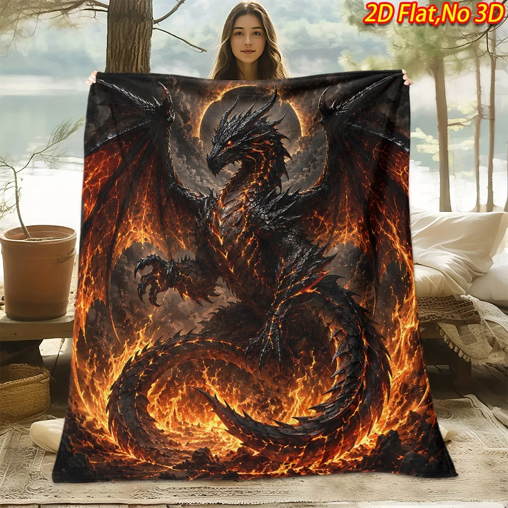 Majestic Dragon Fire Blanket Throw Couch Bed Decor 150x200cm Fantasy Mythical Art Print Plush Blanket Gift
