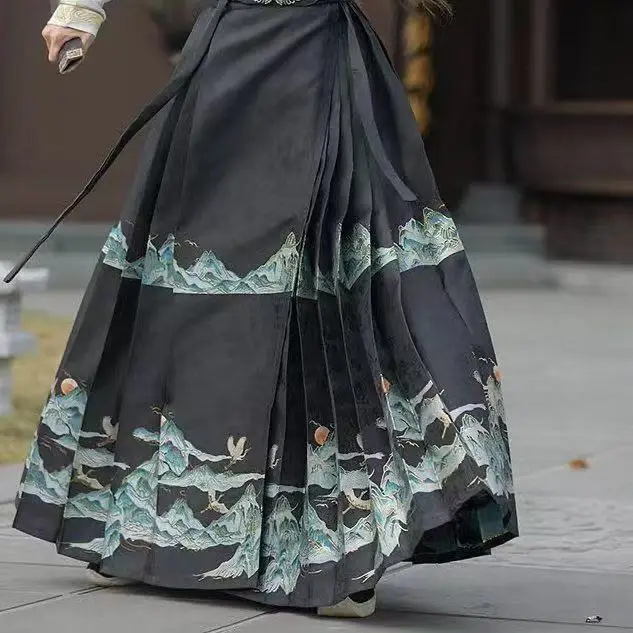 ผู้ชายทอทอง Horse Face กระโปรงคลาสสิกแบบดั้งเดิม Jacquard Hanfu Vintage คู่ Stage Party รูปภาพชุดสวมใส่ทุกวัน