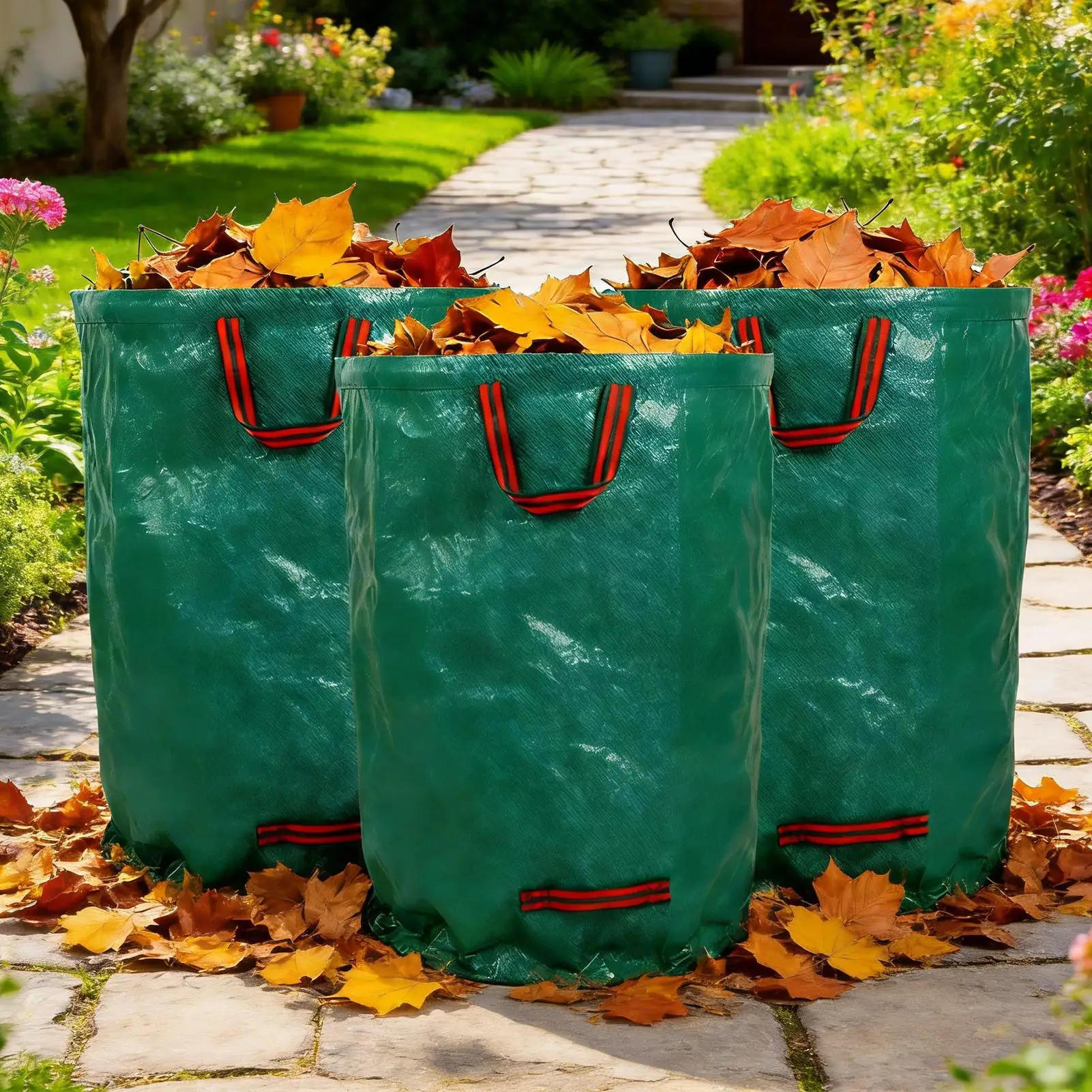 Leaf Bags 3 Pieces Heavy Duty Yard Waste Bags with Reinforced Carry Handles Garbage Collector for Garden Outdoor Cleanup Work