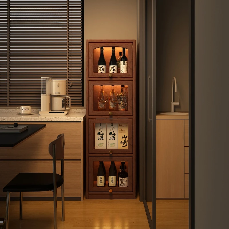 

Настенный винный шкаф для гостиной в средневековом стиле, деревянная винная полка с большой вместимостью, стеклянная дверца, мебель для хранения.