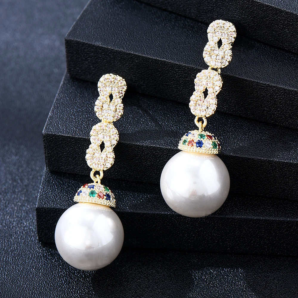 GODKI New Trendy Pearl Crossover Earrings For Women Wedding Party Indian Dubai Bridal Jewelry boucle d'oreille femme Gift