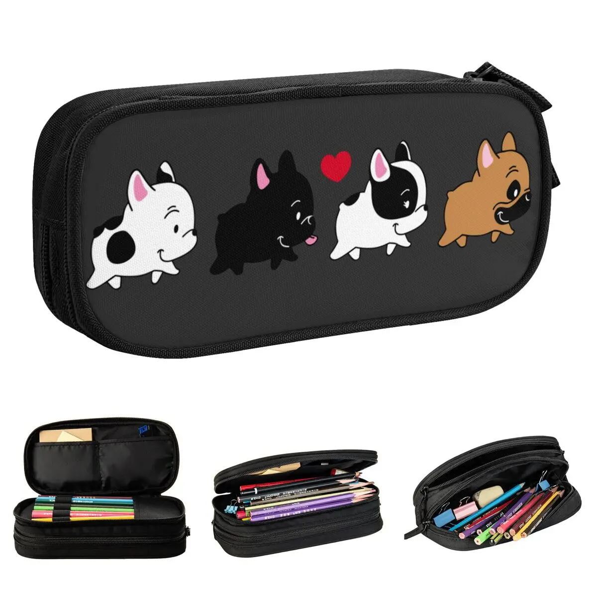 Frenchie Family French Bulldog Dog Lover Pencil Case Pencil Box Pen Girl Boy Large Storage Bags School Supplies Gifts Stationery