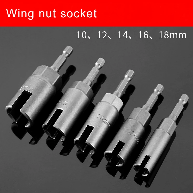 

1pcs Wing Nut Driver Slot Butterfly Bolt Socket Sleeve Wrench Screwdriver 1/4 Inch Hex Shank Steel Drills Bits 10/12/14/16/18mm