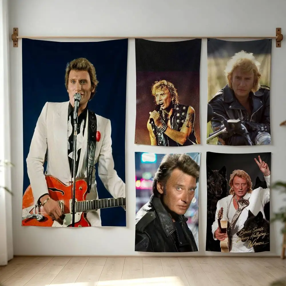 J-Johnny H-Hallyday Singer Flag Digital Printing Banner for Garage Wall Out Door Decoration