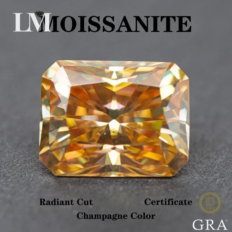 

Moissanite Stone Radiant Cut Champagne Color with Charms Gemstone Lab Grown Diamond for DIY Jewelry Making Materials Certificate