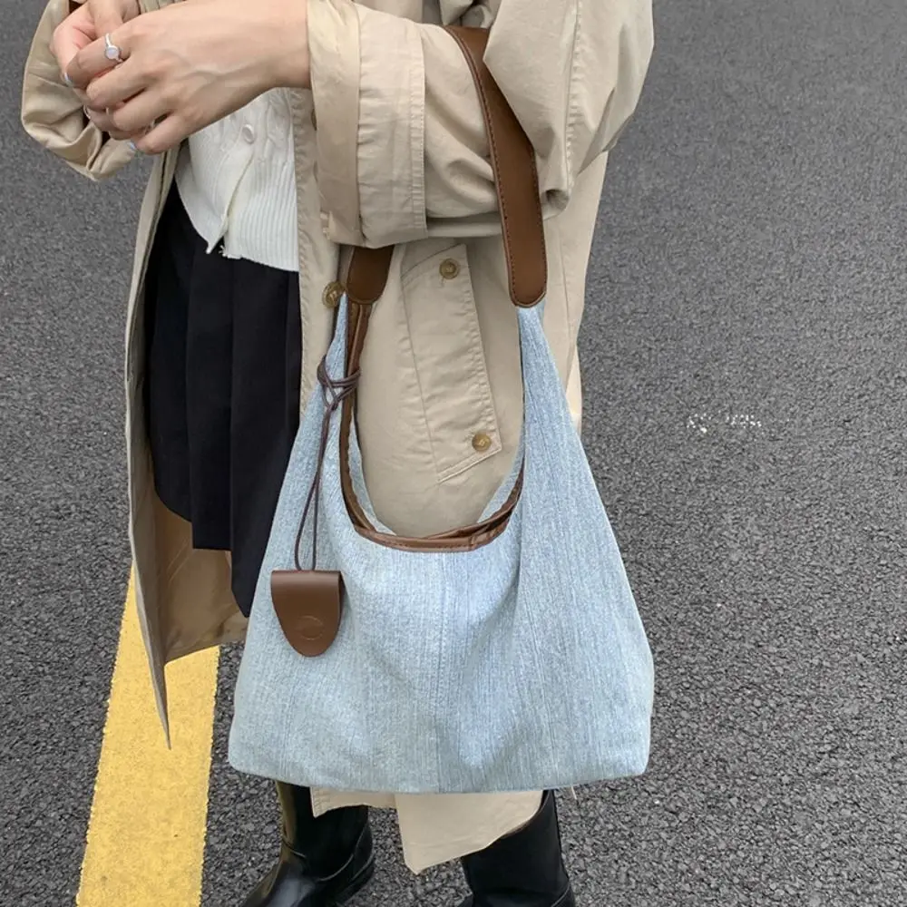 

Korean Style Denim Tote Bag Harajuku Large Capacity Canvas Shoulder Bag Cowboy Lightweight Commuting Underarm Bag Daily