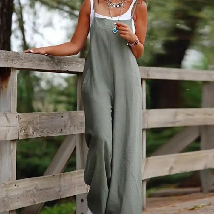 

Women's Cotton Linen keted Susp Jumpsuit Comfortable Commute Sle Long Pants Polyester Fiber mid Waist Design