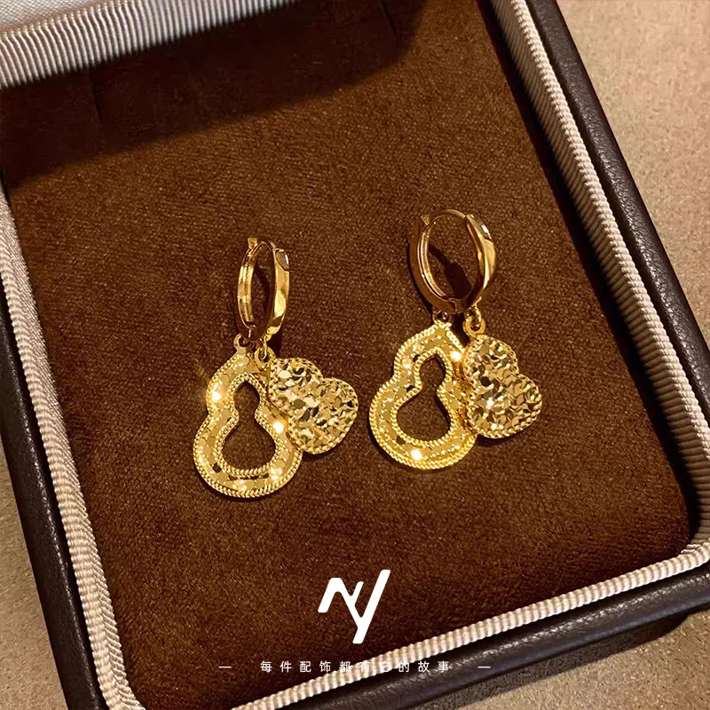 

Женские серьги-подвески из настоящего золота 9999 пробы (24K) с эффектом дробленого льда, двухслойные, в форме тыквы, высококачественные серьги Nafu