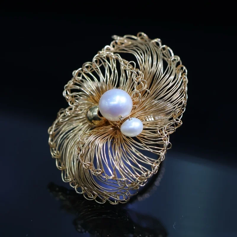 

SGARIT Original Handmade Weaving 14K Gold Filled Freshwater Pearl Ring Elegant Jewelry for Women Luxury Engagement Gift